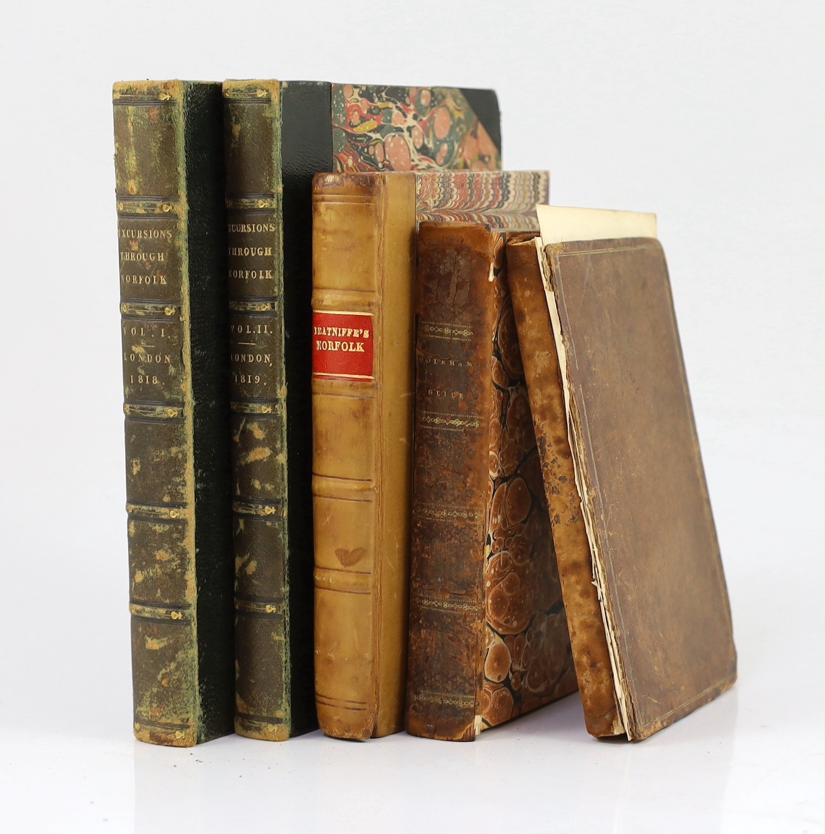 NORFOLK: Excursions in the County of Norfolk....forming a complete guide for the traveller and tourist. 2 vols. pictorial engraved and printed titles, folded map, folded plan and 96 plates; contemp. half morocco and marb